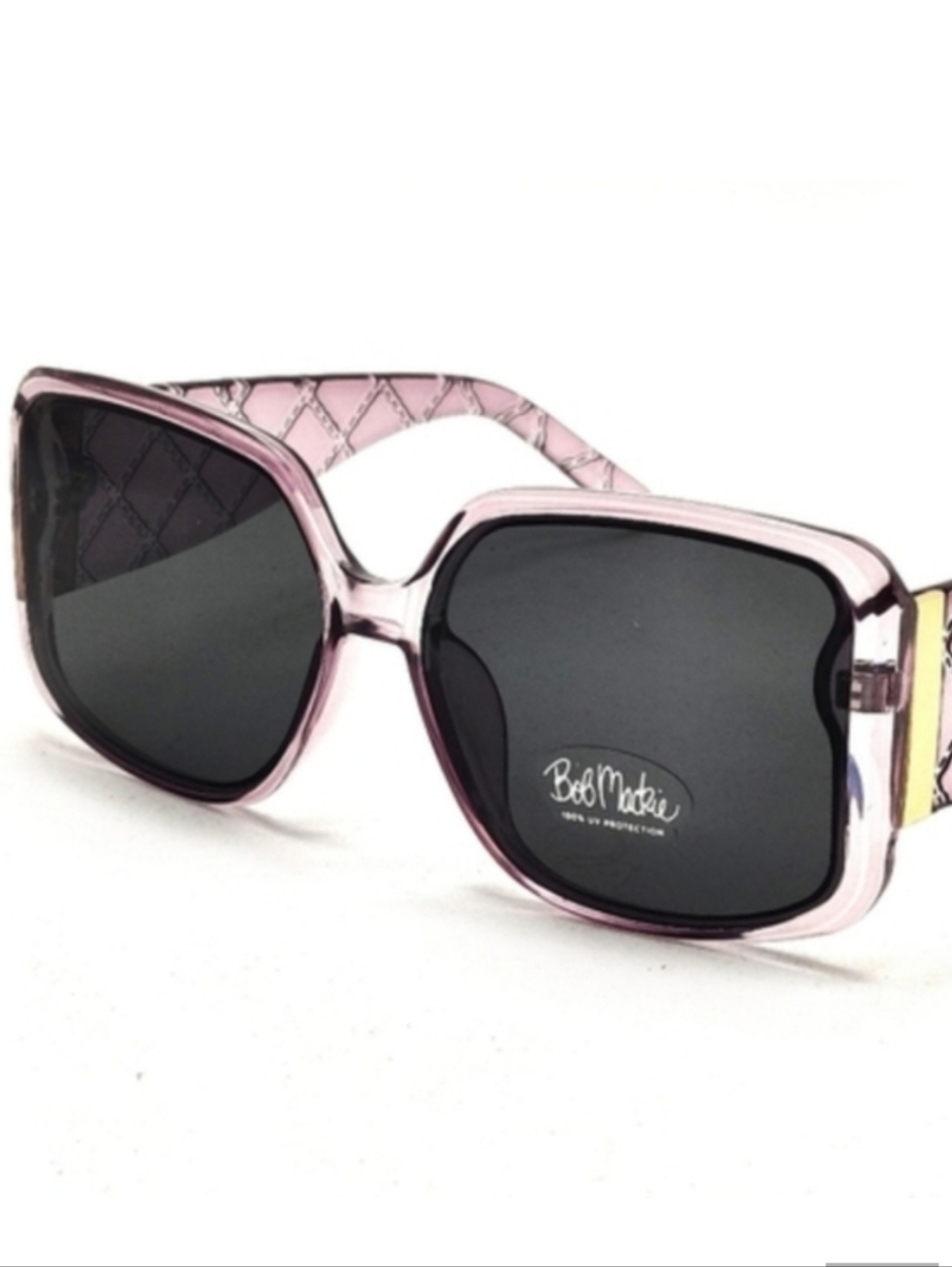 NEW! BOB MACKIE Clear Lilac Quilted Arm Sunglasses Shades With UV Protection.